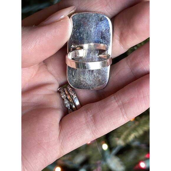 Sterling Silver NATIVE Style Turquoise Cluster Ring Adj 5.5-8 Large SW Statement - Picture 5 of 9